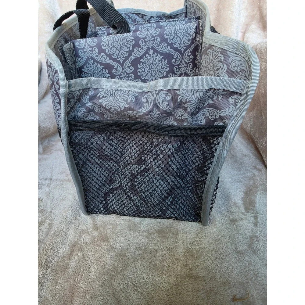 Mary Kay Consultant Organizer Tote Bag Grey Damask Mesh Pockets Travel Caddy